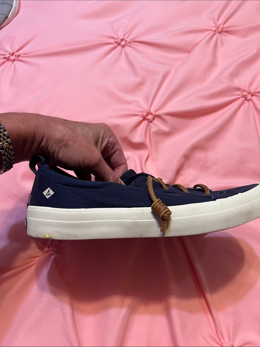 Sperry Navy Canvas Sneakers with Brown Laces - Picture 3 of 4